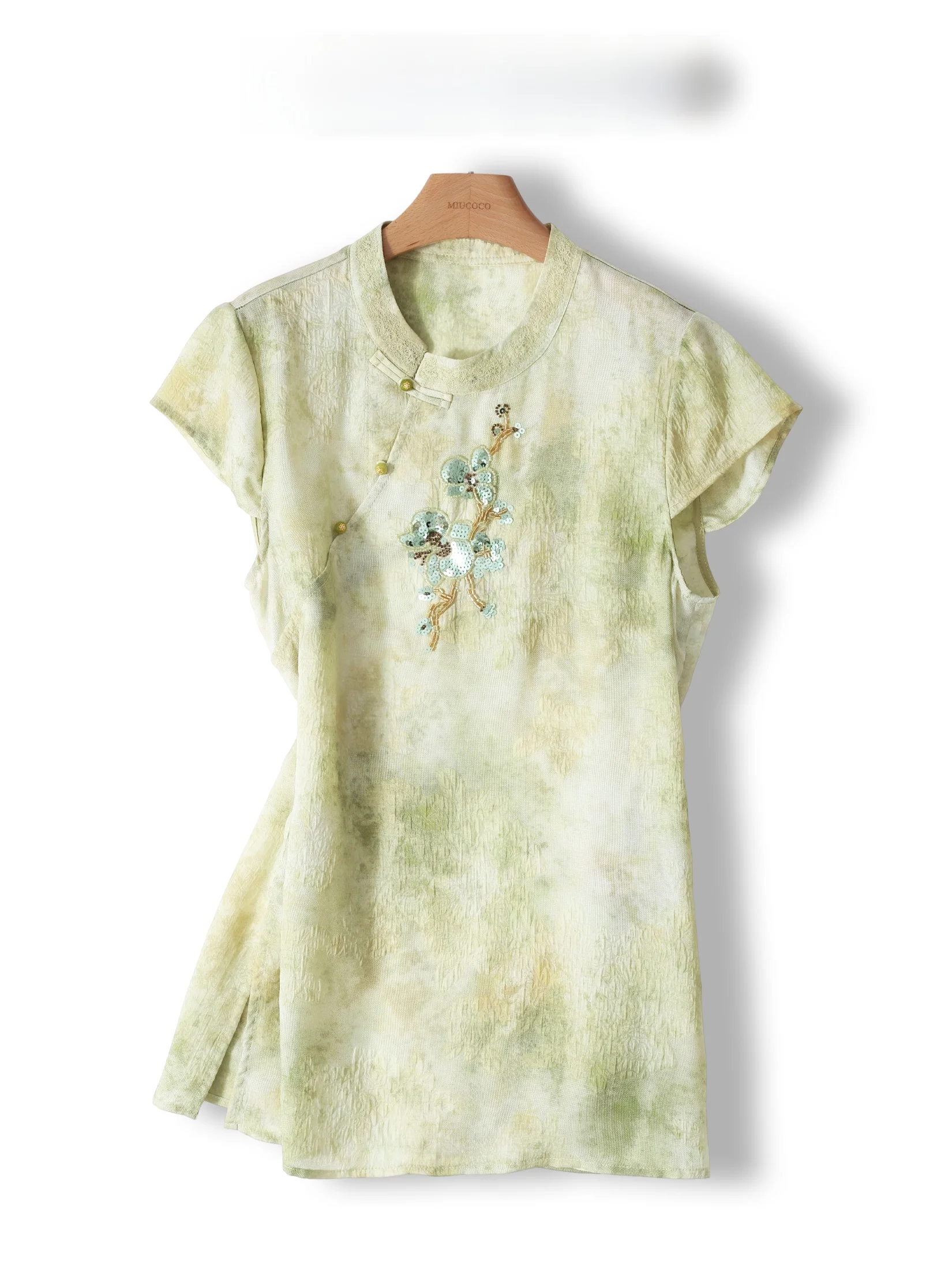 Retro Chinese Style Beaded Embroidered Button up Shirt Women's Loose Fit Top Cool Feeling Short Sleeve Stand Collar
Retro Chinese Style Beaded Embroidered Button up Shirt Women's Loose Fit Top Cool Feeling Short Sleeve Stand Collar