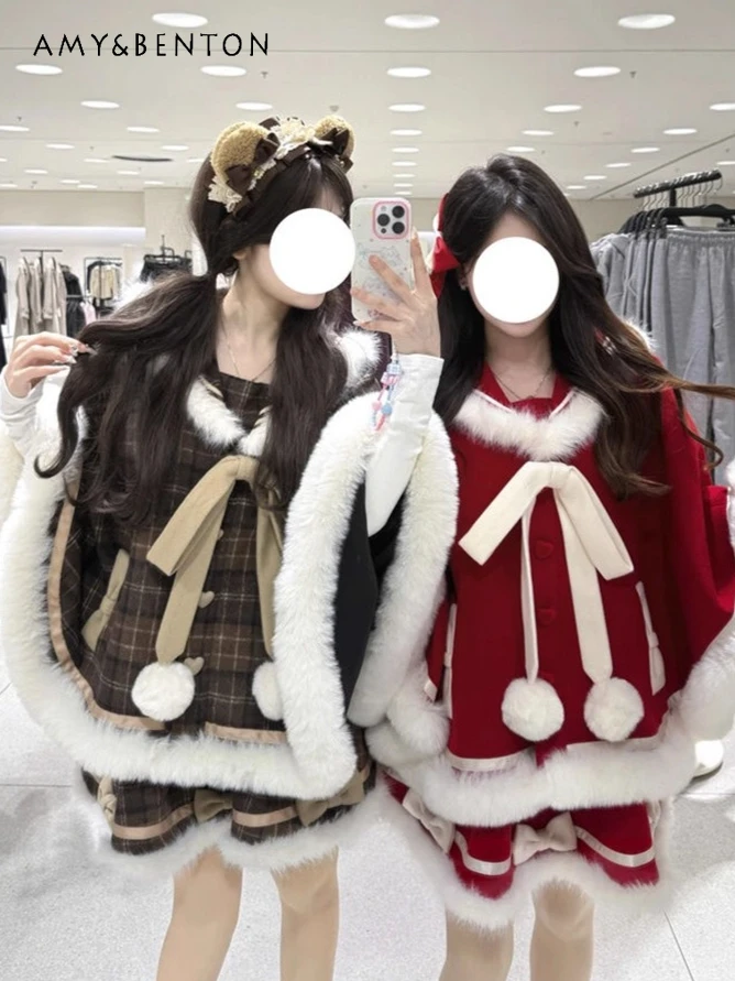 New Year Dress Outfit Sweet Frayed Hooded Thicken Cloak Cute Puffy Plush Patchwork Mini Skirt Christmas Evening Dresses Women
New Year Dress Outfit Sweet Frayed Hooded Thicken Cloak Cute Puffy Plush Patchwork Mini Skirt Christmas Evening Dresses Women
