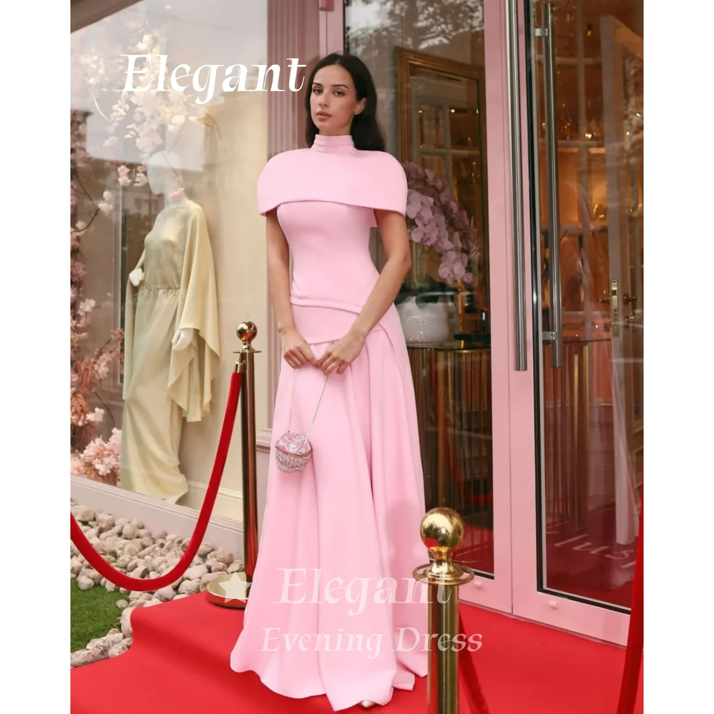 Baby Pink Matte Crepe Evening Gown High Mock Neck Cape Overlay Structured Shoulder Prom Dresses Wedding Dress Customized
Baby Pink Matte Crepe Evening Gown High Mock Neck Cape Overlay Structured Shoulder Prom Dresses Wedding Dress Customized