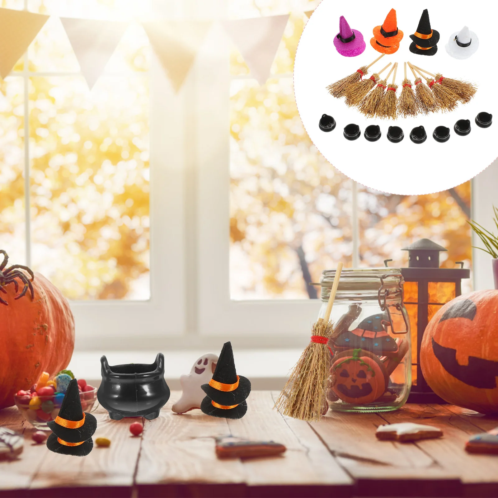 Miniature Witch Hat Decor Set with Broom and Small Cauldron Tiny Halloween Party Favors for Home Crafts Display
Miniature Witch Hat Decor Set with Broom and Small Cauldron Tiny Halloween Party Favors for Home Crafts Display