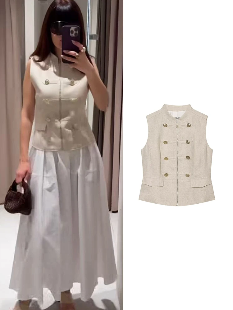  TFMLN Women Vintage Vests Coats 2026 Summer Solid Zippers Buttons Stand Collar Female Elegant Street Waistcoat Fashion Slim
TFMLN Women Vintage Vests Coats 2026 Summer Solid Zippers Buttons Stand Collar Female Elegant Street Waistcoat Fashion Slim