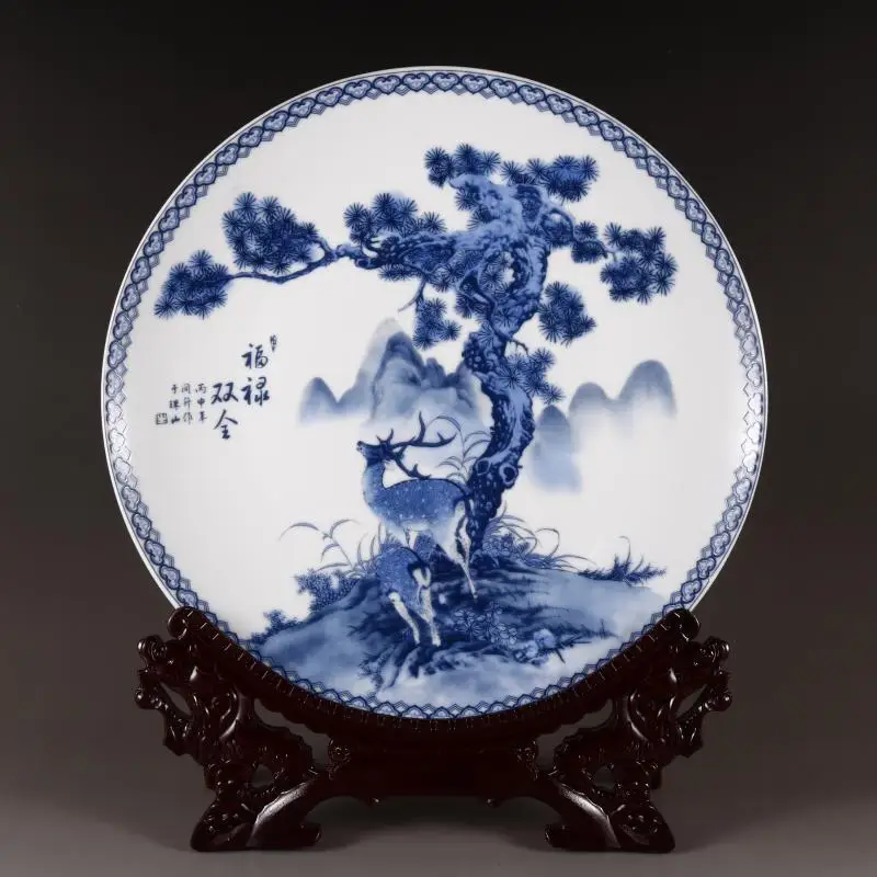 Chinese Collection Nice Art Work Porcelain Blue and White Pine Deer Plates
Chinese Collection Nice Art Work Porcelain Blue and White Pine Deer Plates