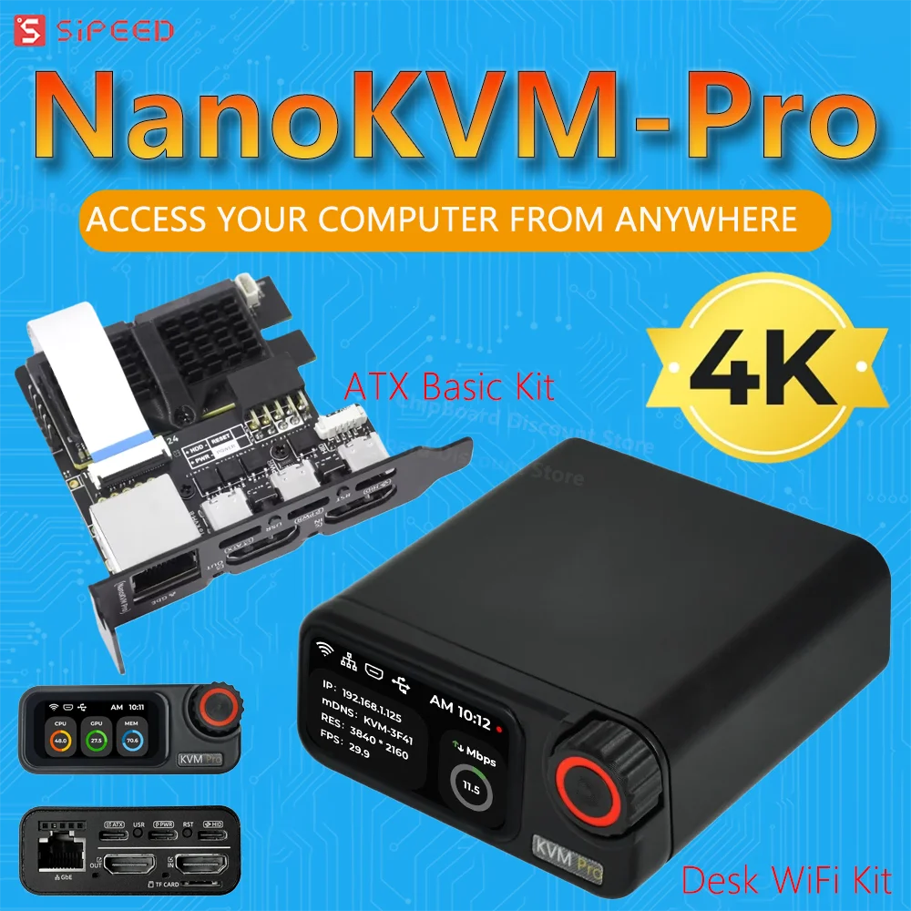 NanoKVM-Pro PiKVM 4K Remote Control KVM-ATX/KVM Desk IP-KVM GbE/WiFi6/PoE for Server/NAS Remote Management HomeLab AI Agent HDMI