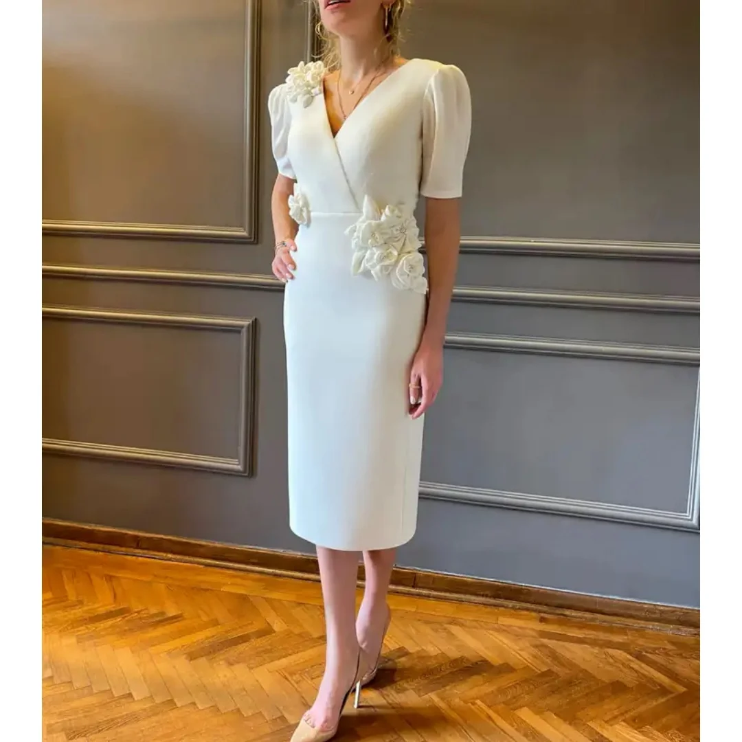 White A Line Cocktail Dresses V Neck Short Sleeve Enagement Party Dress Formal Flowers Appliques Wedding Guest Skirts Customized
White A Line Cocktail Dresses V Neck Short Sleeve Enagement Party Dress Formal Flowers Appliques Wedding Guest Skirts Customized