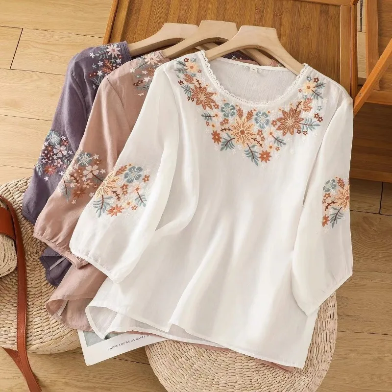 New Embroidered Cotton and Linen Blouse for Women Summer Casual Tops Loose and Slimming
New Embroidered Cotton and Linen Blouse for Women Summer Casual Tops Loose and Slimming