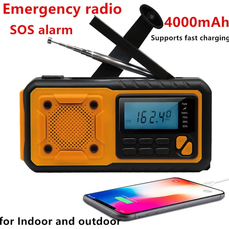 Emergency Solar Radio with manual crank, 4000mAh device, AM/FM/WB/NOAA, portable weather flashlight, outdoor SOS alarm
Emergency Solar Radio with manual crank, 4000mAh device, AM/FM/WB/NOAA, portable weather flashlight, outdoor SOS alarm