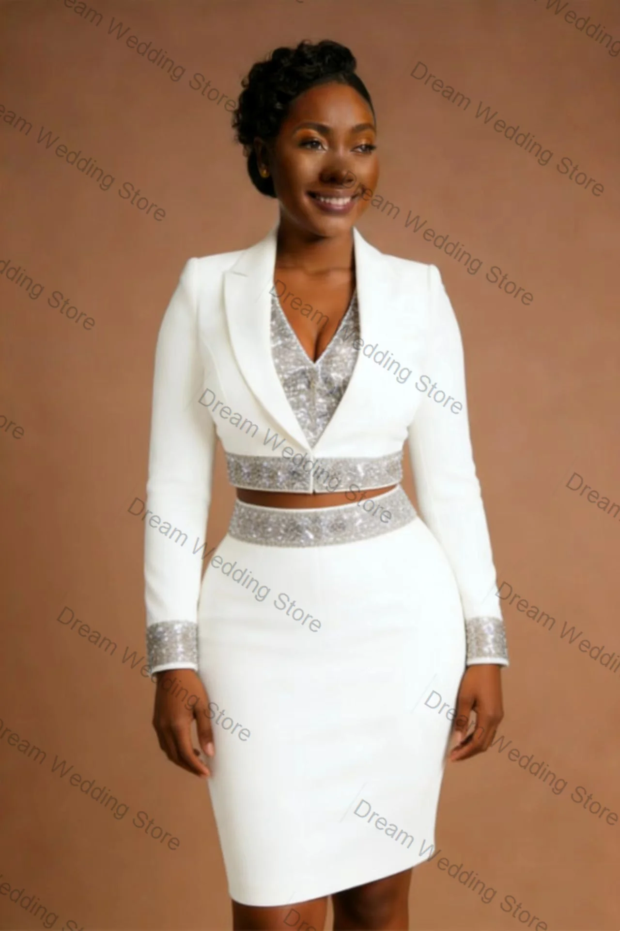 Crystals White Women Suit Set 2 Pcs Short Blazer+Prom Dress Spring Formal Office Lady Jacket Customized Wedding Guest Coat
Crystals White Women Suit Set 2 Pcs Short Blazer+Prom Dress Spring Formal Office Lady Jacket Customized Wedding Guest Coat