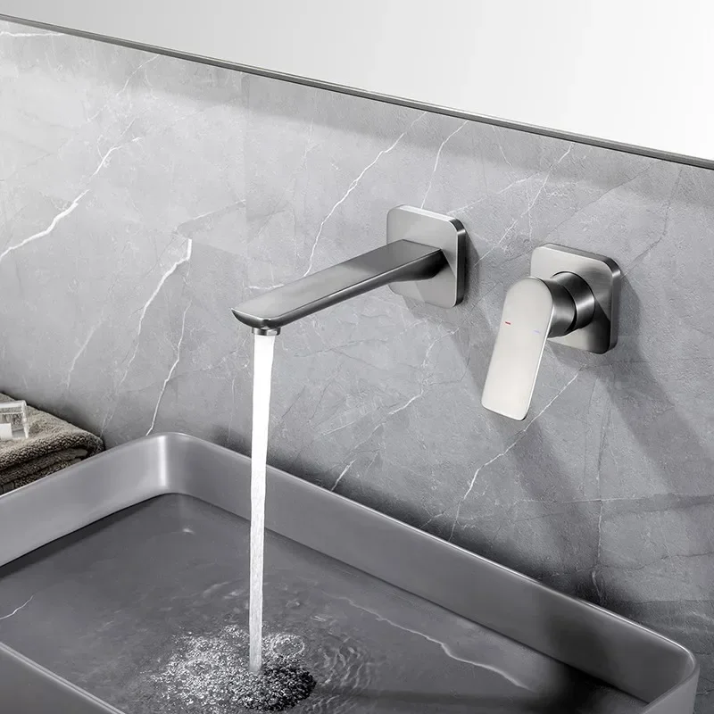 Solid Brass Concealed Mount Basin Faucet, Gunmetal Grey Finish, Cold and Hot Water Outlet in Wall/Out of Wall Design
Solid Brass Concealed Mount Basin Faucet, Gunmetal Grey Finish, Cold and Hot Water Outlet in Wall/Out of Wall Design