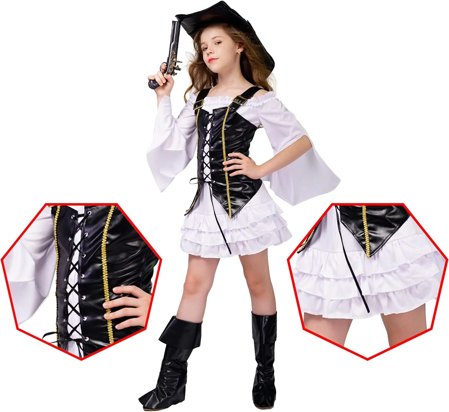 Kids Pirate Cosplay Halloween Costume Cool Dress Set With Leather Hat Boot covers for Girls Party Carnival Dress Up Wear
Kids Pirate Cosplay Halloween Costume Cool Dress Set With Leather Hat Boot covers for Girls Party Carnival Dress Up Wear