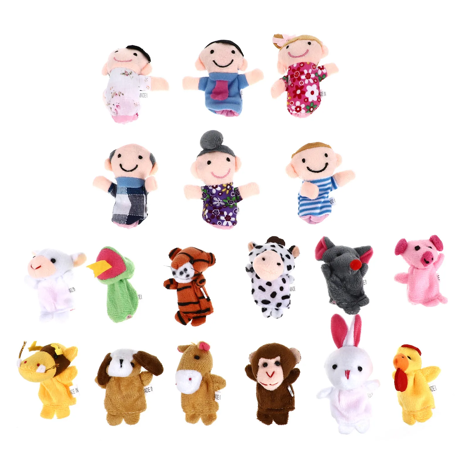 18Pcs Finger Puppets Set 12 Animals 6 Family Members Soft Skin Friendly Cloth Educational Story Time Play House Learning Tool
18Pcs Finger Puppets Set 12 Animals 6 Family Members Soft Skin Friendly Cloth Educational Story Time Play House Learning Tool