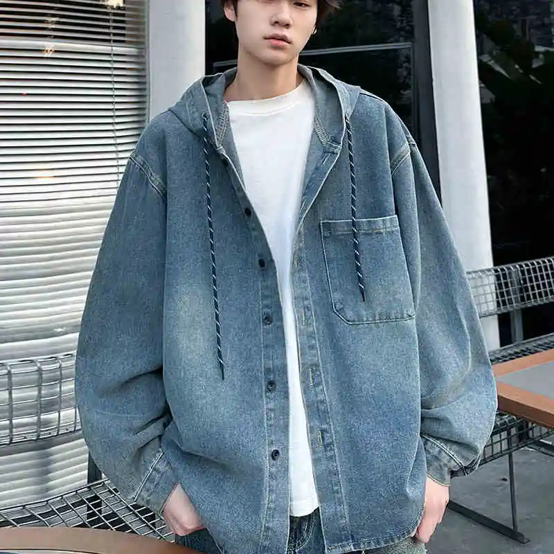 Men Blue Hooded Denim Jacket Spring Autumn New Korean Casual Loose Solid Coats Fashion Versatile Single Breasted Pockets Tops
Men Blue Hooded Denim Jacket Spring Autumn New Korean Casual Loose Solid Coats Fashion Versatile Single Breasted Pockets Tops