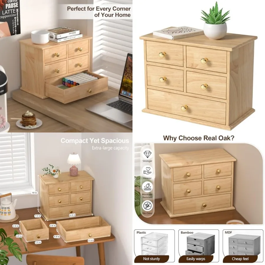 Oak Desk Organizer with Drawers, Wooden Desktop Storage Box with Metal Handles and Non-Slip Silicone Pads, 5 Drawer Tabletop Or
Oak Desk Organizer with Drawers, Wooden Desktop Storage Box with Metal Handles and Non-Slip Silicone Pads, 5 Drawer Tabletop Or