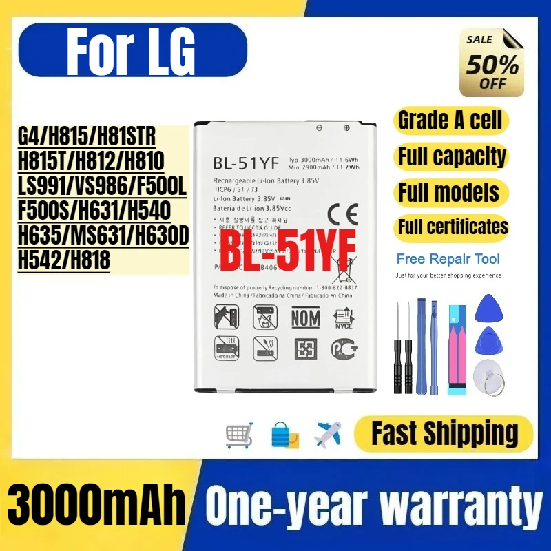 BL-51YF for LG G4/H815/H81STR/H815T/H812/H810/LS991/VS986/F500L/F500S/H631/H540/H635/MS631/H630D/H542/H818 Mobile Phone Battery
BL-51YF for LG G4/H815/H81STR/H815T/H812/H810/LS991/VS986/F500L/F500S/H631/H540/H635/MS631/H630D/H542/H818 Mobile Phone Battery