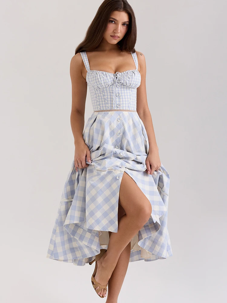 Suninbox Summer Blue and White Plaid Dress 2025 Elegant and Beautiful Women's Dress Long Lace Up Women's Vacation Dress
Suninbox Summer Blue and White Plaid Dress 2025 Elegant and Beautiful Women's Dress Long Lace Up Women's Vacation Dress