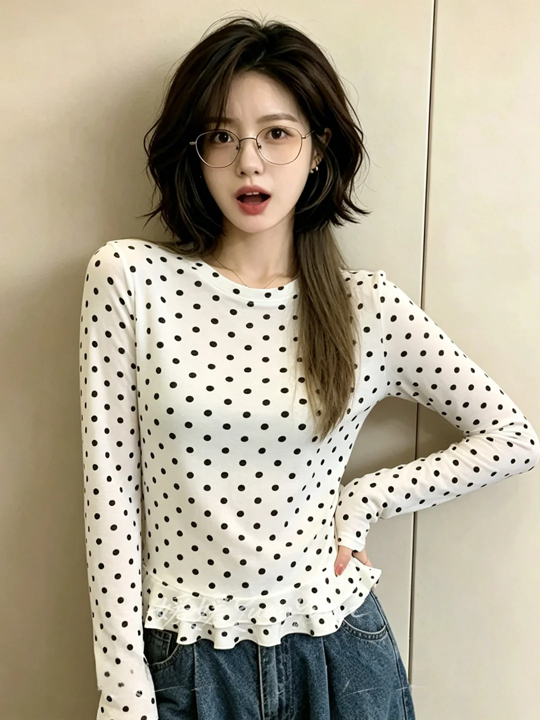 Sweet Gentle Style White Polka Dot Long Sleeve Women's T-shirt Inner Wear Base Shirt Slimming Top Casual Style Polyester Fiber
Sweet Gentle Style White Polka Dot Long Sleeve Women's T-shirt Inner Wear Base Shirt Slimming Top Casual Style Polyester Fiber