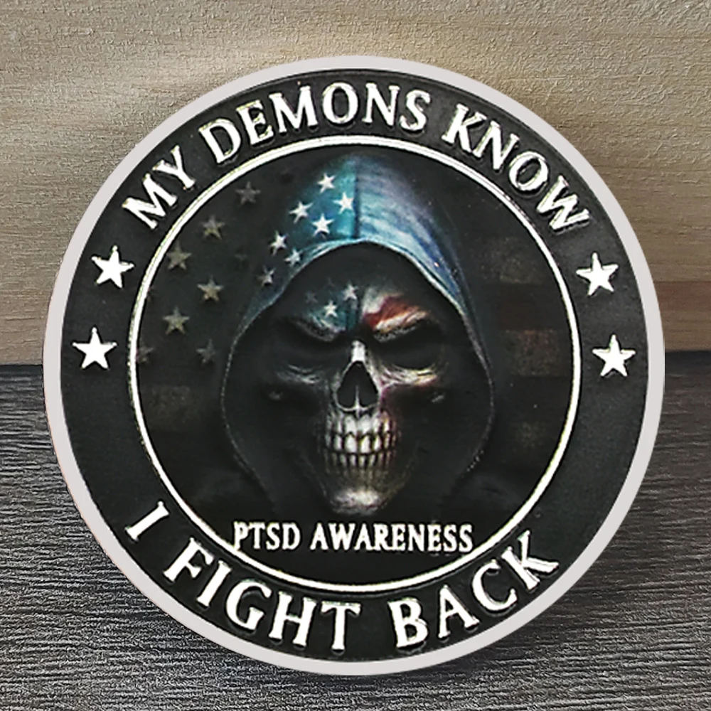 My Demons Know I Fight Back PTSD Awareness Coin Double Sided Challenge Coin Veteran Soldier Support collection Gift
My Demons Know I Fight Back PTSD Awareness Coin Double Sided Challenge Coin Veteran Soldier Support collection Gift