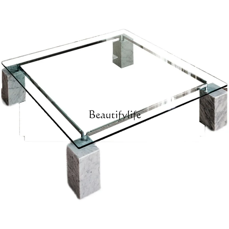 Italian simple style transparent coffee table square light luxury marble pattern base metal
Italian simple style transparent coffee table square light luxury marble pattern base metal