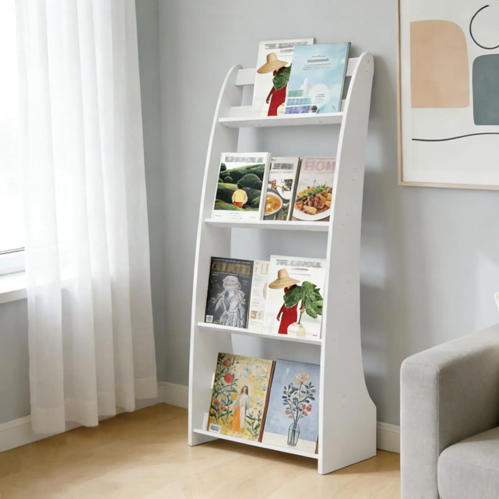 White 4-Tier Freestanding Magazine Organizer Shelf For Home Office And Reading Spaces
White 4-Tier Freestanding Magazine Organizer Shelf For Home Office And Reading Spaces