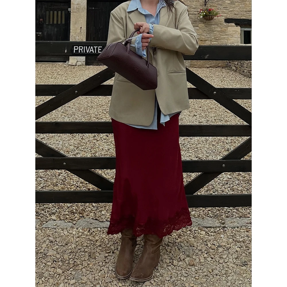 Women Fairycore Silk Satin Half Slip Long Skirts Lace Patchwork Elastic Waist Long Skirts Elegant Silky Flowy A Line Midi Skirts
Women Fairycore Silk Satin Half Slip Long Skirts Lace Patchwork Elastic Waist Long Skirts Elegant Silky Flowy A Line Midi Skirts