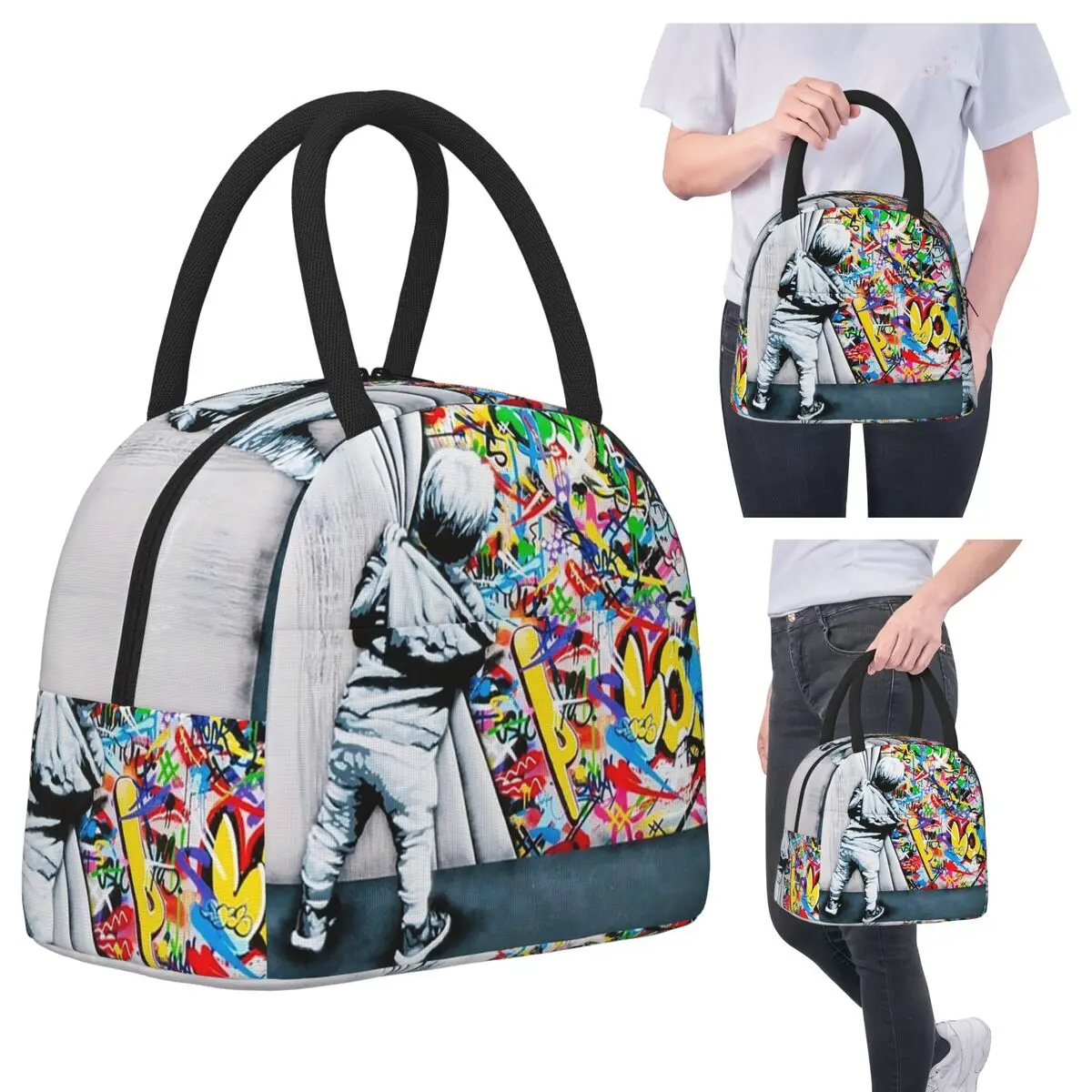 За шторкой Boy Banksy Street Art Mural Изолированная сумка для обеда для женщин Кулер Термальная коробка для еды Сумка Портативные коробки для завтрака
За шторкой Boy Banksy Street Art Mural Изолированная сумка для обеда для женщин Кулер Термальная коробка для еды Сумка Портативные коробки для завтрака