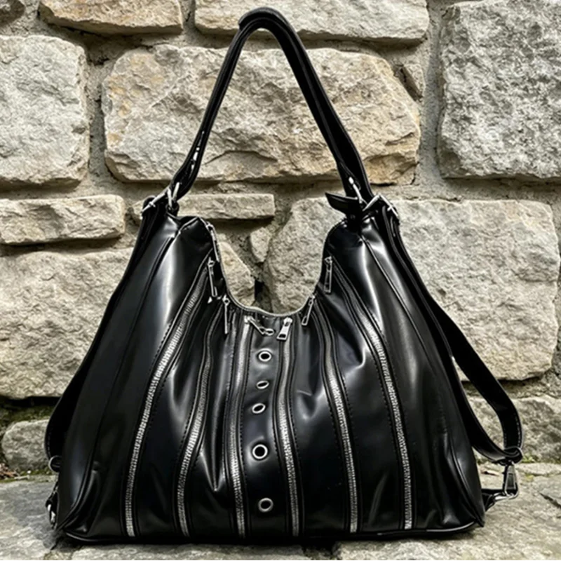 Large Capacity Y2k Style Hobo Bag Retro Pu Leather Shoulder Tote Punk Zipper & Eyelet Design Women's Casual Crossbody Handbag
Large Capacity Y2k Style Hobo Bag Retro Pu Leather Shoulder Tote Punk Zipper & Eyelet Design Women's Casual Crossbody Handbag