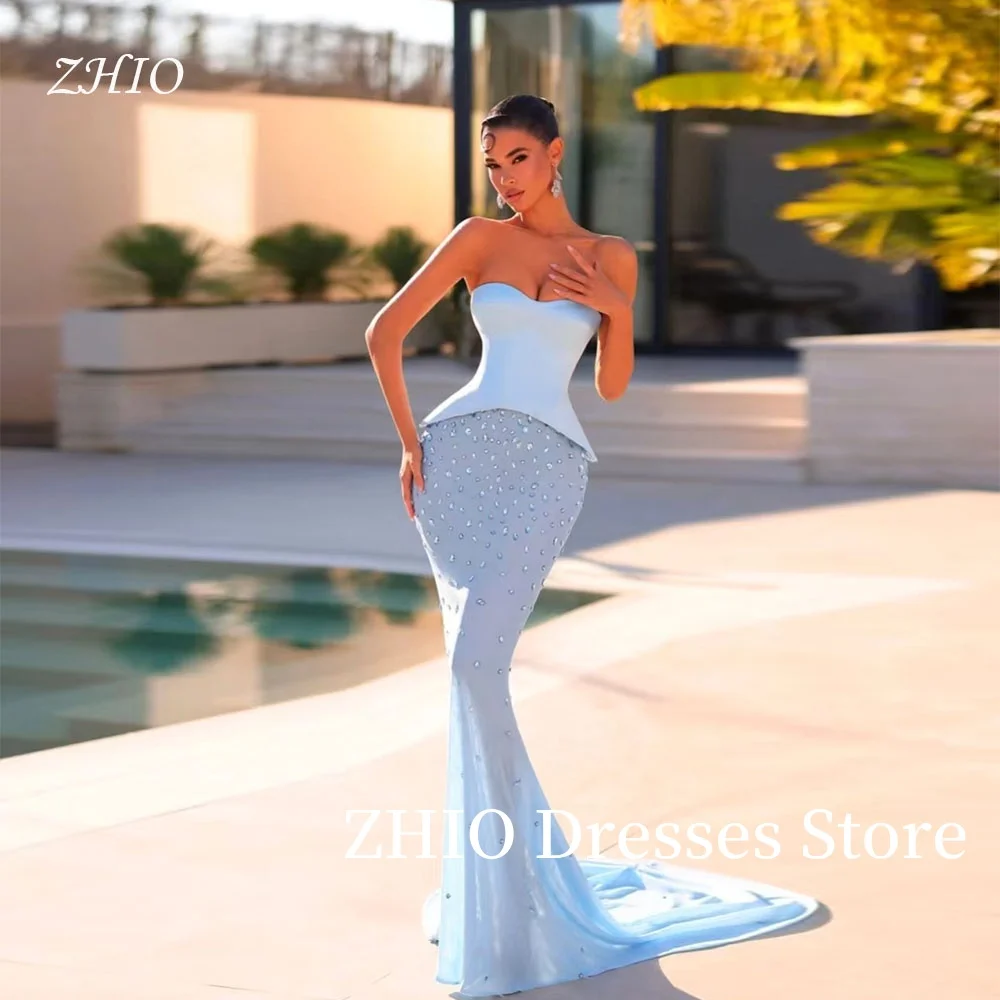 ZHIO Elegant Blue Beading Mermaid Evening Dresses Strapless Tiered Sweep Train Taffeta Formal Party Prom Gown Customized
ZHIO Elegant Blue Beading Mermaid Evening Dresses Strapless Tiered Sweep Train Taffeta Formal Party Prom Gown Customized