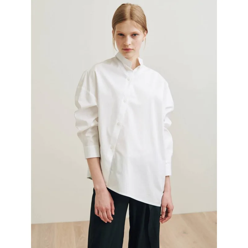 Women's Shirt 2024 New Spring Summer Stand Collar Asymmetric Design SIngle Breasted Loose Casual Long Sleeve Blouse
Women's Shirt 2024 New Spring Summer Stand Collar Asymmetric Design SIngle Breasted Loose Casual Long Sleeve Blouse