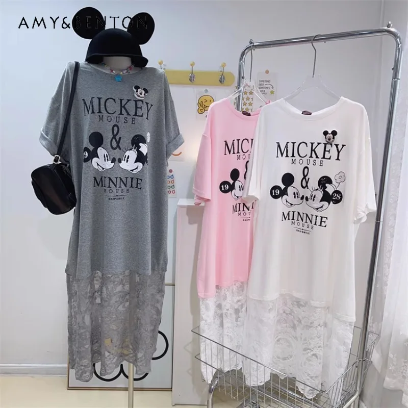 Korean Style Dress 2024 Summer New Loose Casual Sweet Cartoon Printed Lace Stitching Short-sleeves White T-shirt Vestidos Female
Korean Style Dress 2024 Summer New Loose Casual Sweet Cartoon Printed Lace Stitching Short-sleeves White T-shirt Vestidos Female