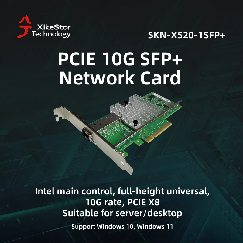 XikeStor SKN-X520-1SFP+ 1*10G SFP+ PCIe 2.0 x8 Network Card SFP+ Fiber NIC Network Adapter for NAS Server PC Office High Speed
XikeStor SKN-X520-1SFP+ 1*10G SFP+ PCIe 2.0 x8 Network Card SFP+ Fiber NIC Network Adapter for NAS Server PC Office High Speed