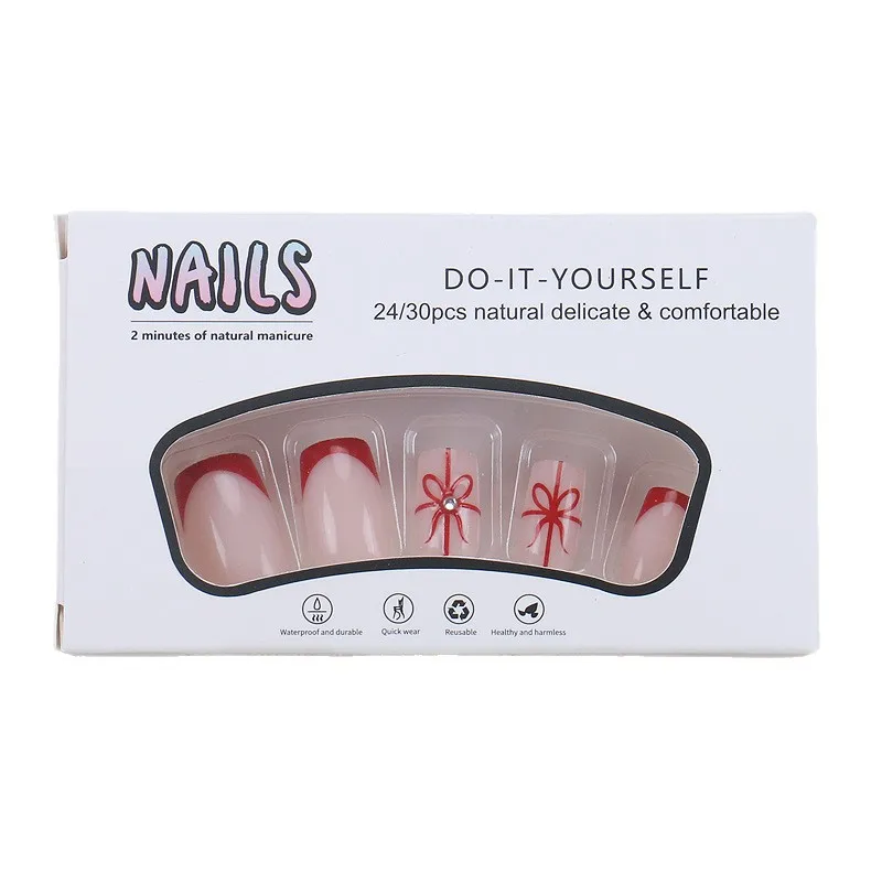 Wearing nail patch French highlight red love removable fake nail nail piece 
Wearing nail patch French highlight red love removable fake nail nail piece