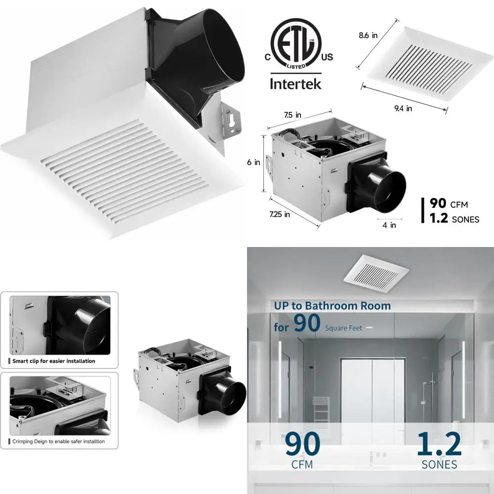 4-Inch Quiet 1.2 Sone Ceiling Mount Ventilation Fan with 90 CM Duct, Easy Install, White, ETL Certified
4-Inch Quiet 1.2 Sone Ceiling Mount Ventilation Fan with 90 CM Duct, Easy Install, White, ETL Certified