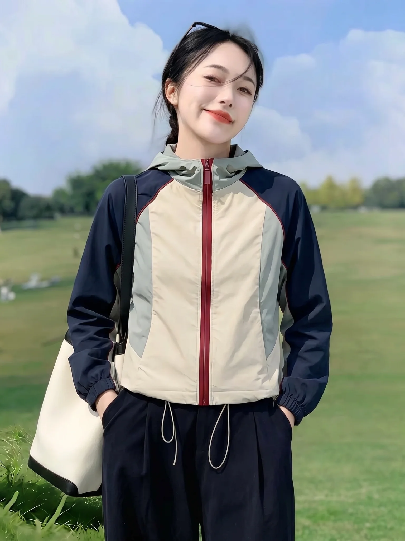 Summer 2026 Women's Casual Hooded Jacket Color Block Design Versatile Sun Protection Top High Waist Loose Fit Commute Style
Summer 2026 Women's Casual Hooded Jacket Color Block Design Versatile Sun Protection Top High Waist Loose Fit Commute Style