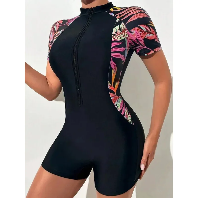 One Piece Floral Swimwear Swim Suit Women Short Sleeve Swimsuit Zip Front Tropical Plant Surfing Sun Protection(No built-in bra
One Piece Floral Swimwear Swim Suit Women Short Sleeve Swimsuit Zip Front Tropical Plant Surfing Sun Protection(No built-in bra