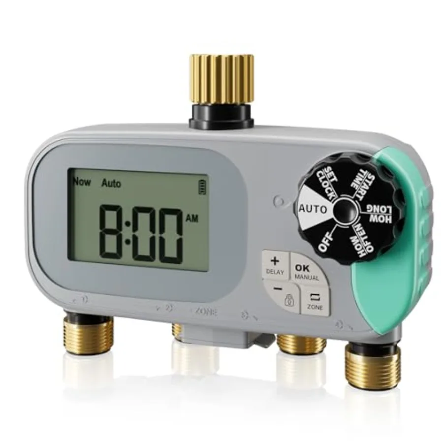 Garden hose sprinkler timer for drip irrigation pool use; brass construction black; child lock 4-zone programmable rain delay w
Garden hose sprinkler timer for drip irrigation pool use; brass construction black; child lock 4-zone programmable rain delay w