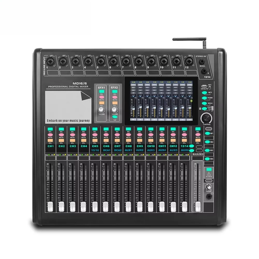 16/20 Channel Input 6AUX, Professional Digital Mixer, Electric Pusher, Dual DSP Anti Whistling, With 7-inch Touch Screen
16/20 Channel Input 6AUX, Professional Digital Mixer, Electric Pusher, Dual DSP Anti Whistling, With 7-inch Touch Screen