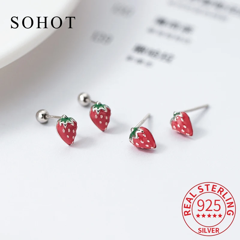 Real 925 Sterling Silver Strawberry Piercing Screw Bead 18K Mini Stud Earrings for Women Cute Fine Jewelry Fruit Accessories
Real 925 Sterling Silver Strawberry Piercing Screw Bead 18K Mini Stud Earrings for Women Cute Fine Jewelry Fruit Accessories
