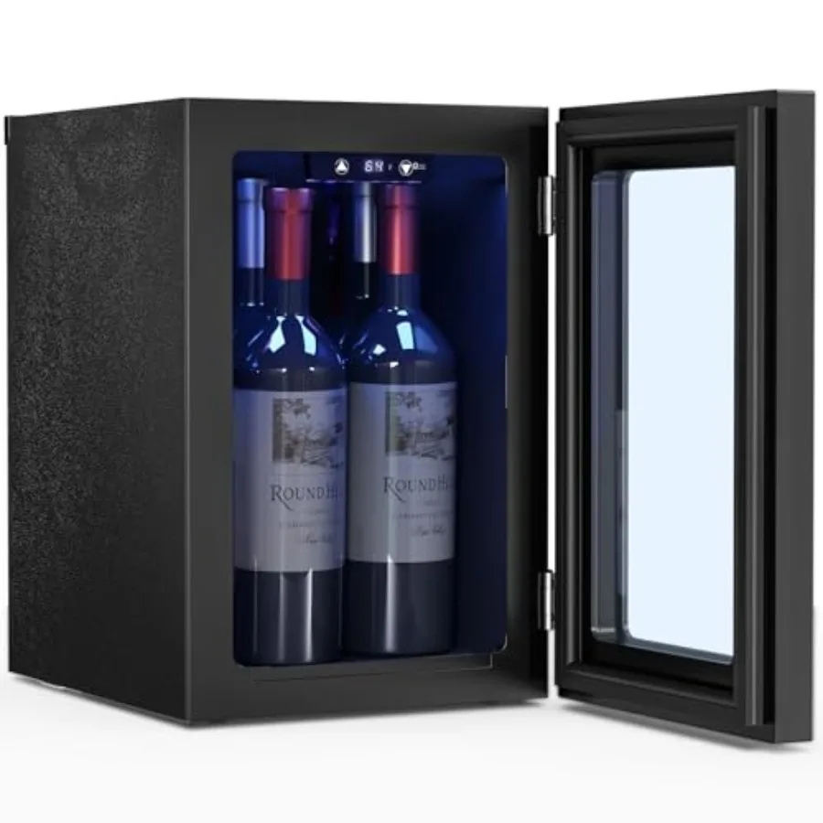 Freestanding counter-top wine cellar mini fridge for home bar use, black stainless steel, quiet portable design with LED light
Freestanding counter-top wine cellar mini fridge for home bar use, black stainless steel, quiet portable design with LED light