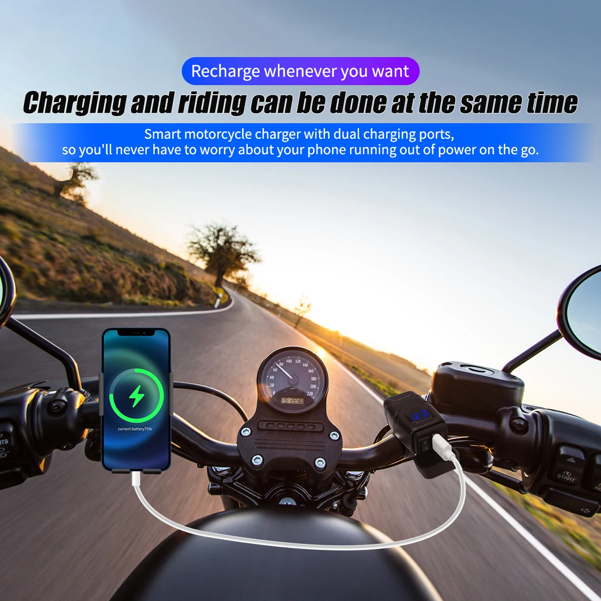 12V Motorcycle Fast Charger Dual USB Type-C Port QC3.0 Waterproof with Voltmeter Switch Handlebar Mount Power Supply Adapter
12V Motorcycle Fast Charger Dual USB Type-C Port QC3.0 Waterproof with Voltmeter Switch Handlebar Mount Power Supply Adapter