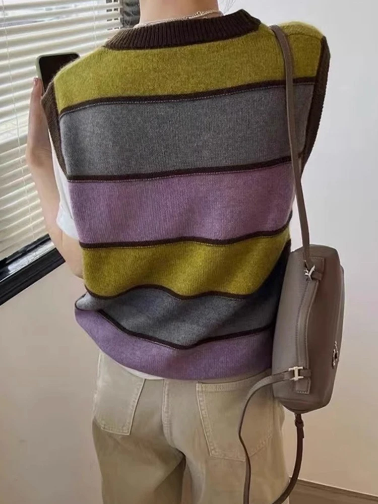 Ele round Ne Camere Knitted Vest Striped Loose Layering Top Early Autumn Faionable Women's Sweater Poem Art Lin
Ele round Ne Camere Knitted Vest Striped Loose Layering Top Early Autumn Faionable Women's Sweater Poem Art Lin