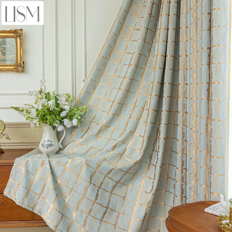 Nordic modern blue gold grid geometric shading curtains, retro jacquard texture living room bedroom
Nordic modern blue gold grid geometric shading curtains, retro jacquard texture living room bedroom