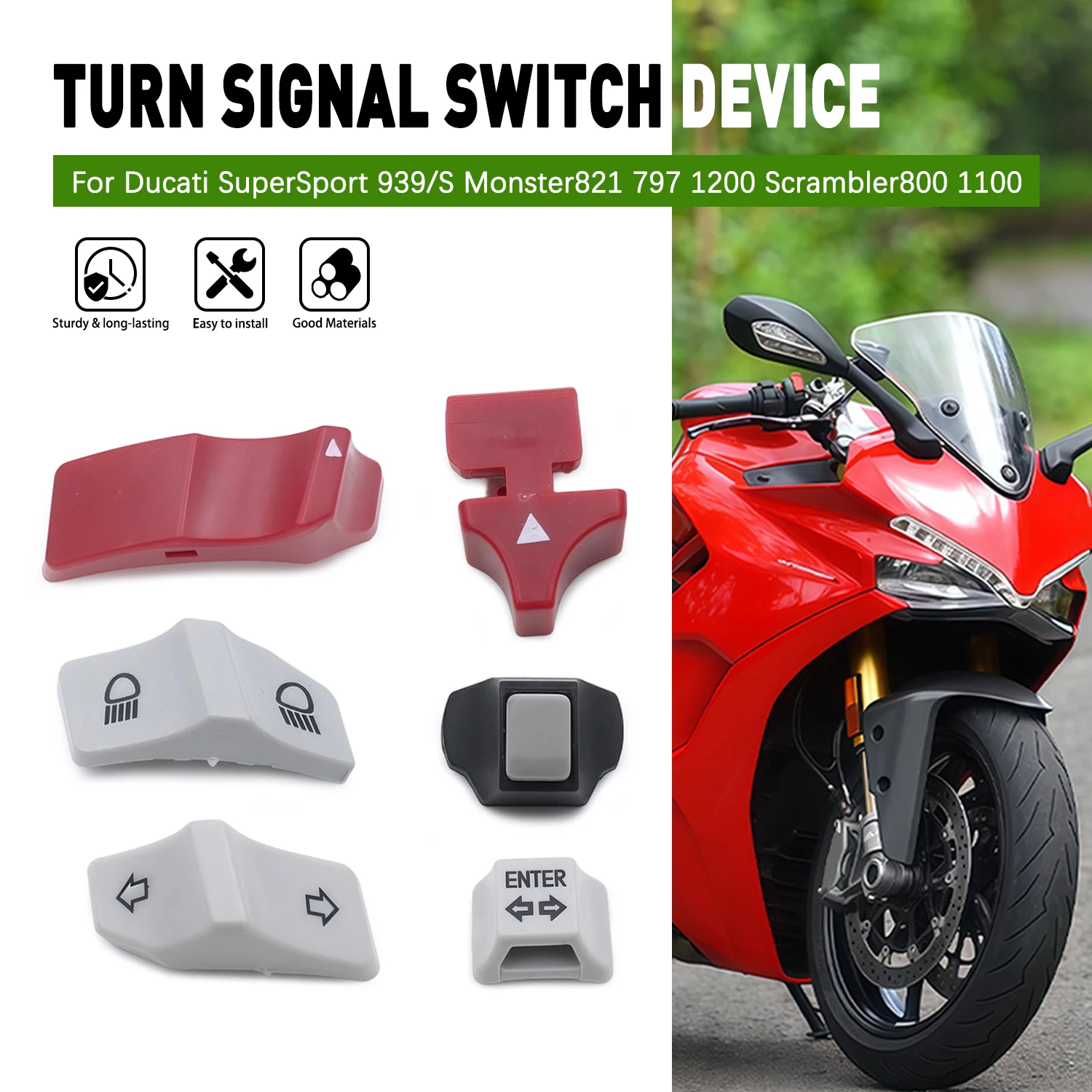 For Ducati Monster 821 797 1200 Scrambler 800 1100 SuperSport 939S Flashing Turn Signal Puth High low Beam Ignition Start Button
For Ducati Monster 821 797 1200 Scrambler 800 1100 SuperSport 939S Flashing Turn Signal Puth High low Beam Ignition Start Button