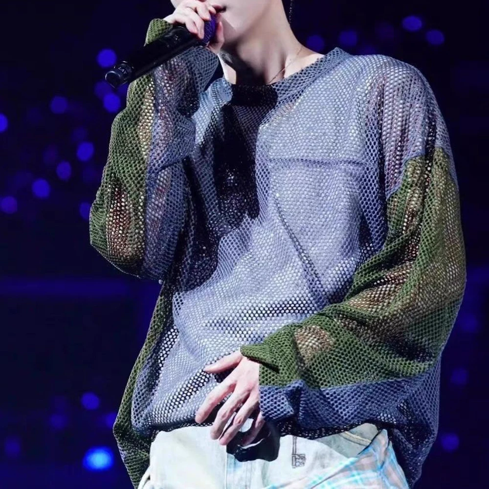 Men Hollow Stage Performance Knitted Casual T-Shirt Streetwear Ballroom Nightclub Fashion All-Match Outerwear Top Men'S Clothing
Men Hollow Stage Performance Knitted Casual T-Shirt Streetwear Ballroom Nightclub Fashion All-Match Outerwear Top Men'S Clothing