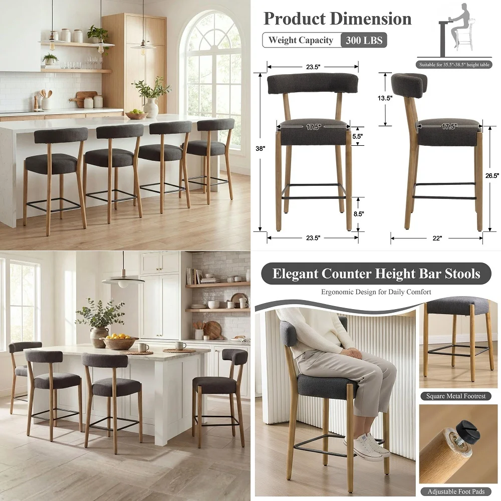 Bar Stools Set of 4, Modern Counter Height Barstools with Curved Back and Rubberwood Frame Upholstered Linen Kitchen Stool for
Bar Stools Set of 4, Modern Counter Height Barstools with Curved Back and Rubberwood Frame Upholstered Linen Kitchen Stool for