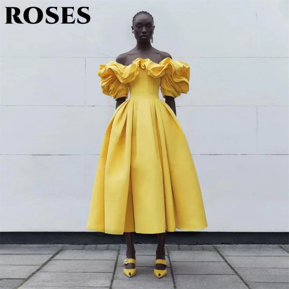 ROSES Yellow A-Line Sexy Special Occasion Dresses Stain Off the Shoulder Formal Gown with Pleats Long Evening Dresses Customized
ROSES Yellow A-Line Sexy Special Occasion Dresses Stain Off the Shoulder Formal Gown with Pleats Long Evening Dresses Customized