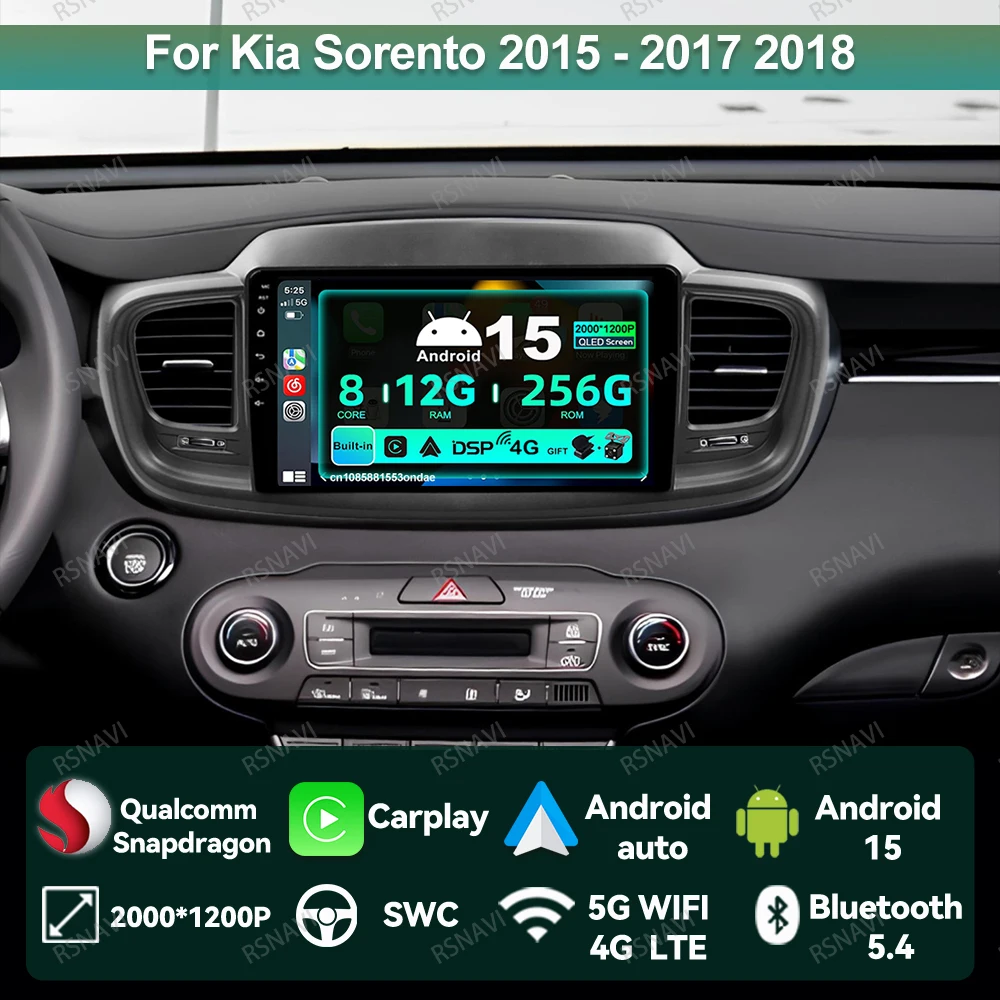 Car Radio Android 15 For Kia Sorento 2015 - 2017 2018 Autoradio Head Unit Viedo Player Qualcomm 5G WIFI Navigation Wireless DSP
Car Radio Android 15 For Kia Sorento 2015 - 2017 2018 Autoradio Head Unit Viedo Player Qualcomm 5G WIFI Navigation Wireless DSP