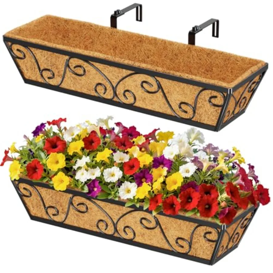 24 Inch Railing Planter Box 2 Pack, Adjustable Window Metal Box Planter with Coco Liner, Hanging Flower Planter for Balcony Dec
24 Inch Railing Planter Box 2 Pack, Adjustable Window Metal Box Planter with Coco Liner, Hanging Flower Planter for Balcony Dec