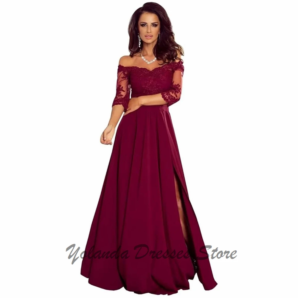 Customized Wide V Neck Mother of The Bride Dresses Appliques Lace Up Formal Evening Gown 3/4 Sleeves Wedding Guest Dress Slit
Customized Wide V Neck Mother of The Bride Dresses Appliques Lace Up Formal Evening Gown 3/4 Sleeves Wedding Guest Dress Slit