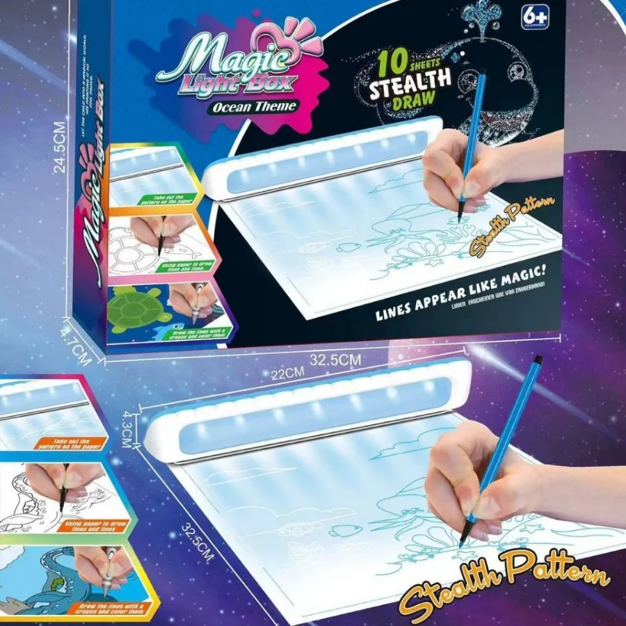 Magic light tracking drawing board space ocean dinosaur theme children's painting early education educational toys
Magic light tracking drawing board space ocean dinosaur theme children's painting early education educational toys