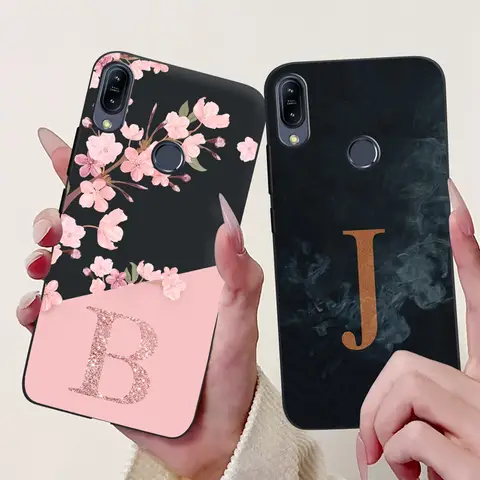 Para asus zenfone max pro (m1) zb601kl zb602kl caso moda flor letras macio preto silicone capa para asus x00td x00td pára-choques