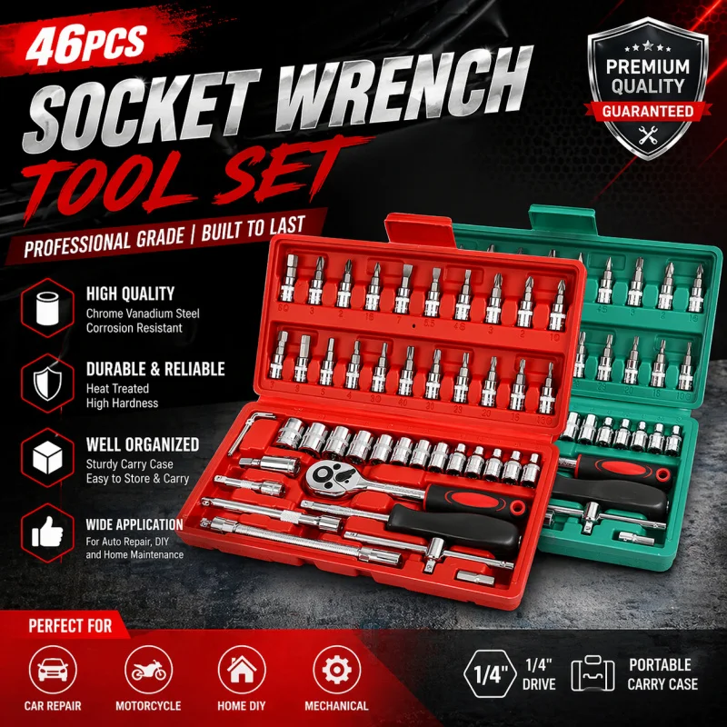 46PCS 1/4" Socket Set Ratchet Wrench Kit for Motorcycle Repair & Maintenance
46PCS 1/4" Socket Set Ratchet Wrench Kit for Motorcycle Repair & Maintenance